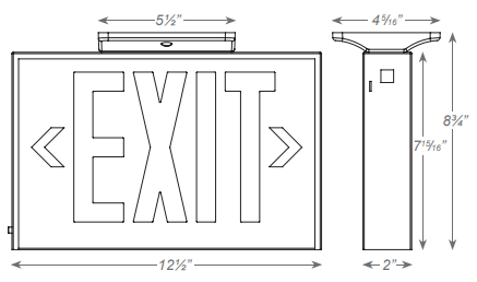 Exit Sign Steel - Red LED - Black Housing - Battery Backup