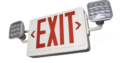 LED Exit Sign & Emergency Light Combo with Adjustable Square Heads - Green Letters